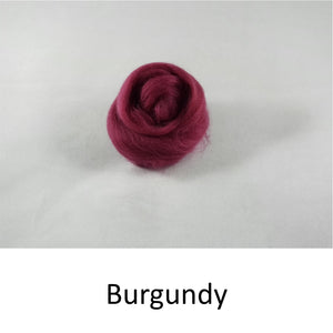 Wool top, Merino 21 micron, Colour: Burgundy